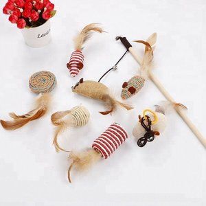 Interactive Cat Teaser Toy 7 Piece Play Set with Gift Box